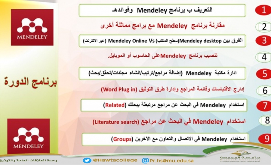 ورشة عمل بعنوان "استخدام برنامج mendeley في إدارة المراجع العربية والإنجليزية"