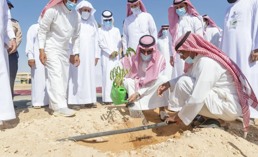 معالي رئيس الجامعة يشارك المتطوعين في حملة تشجير المدينة الجامعية بالمجمعة -  ]U,M
