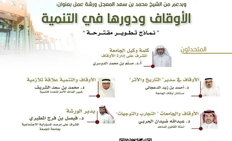 إدارة أوقاف الجامعة بالتعاون مع مرصد المسؤولية الاجتماعية تعقد ورشة عمل بعنوان : الأوقاف ودورها في التنمية - ]U,M