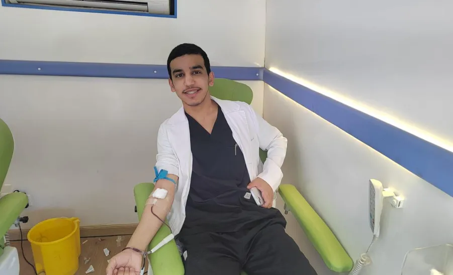 Social Responsibility Observatory conducts a blood donation campaign  -  مرصد المسؤولية الاجتماعية يقيم حملة تبرع بالدم بمجمع الكليات للطلاب بجامعة المجمعة