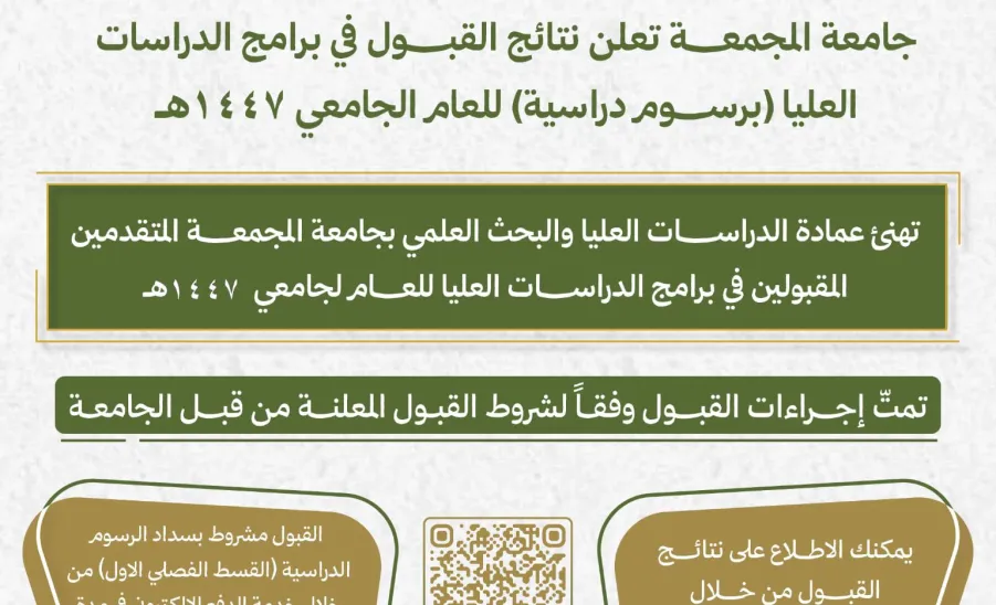 الجامعة تعلن عن نتائج القبول لبرامج الدراسات العليا للعام الجامعي 1447هــ - gssr