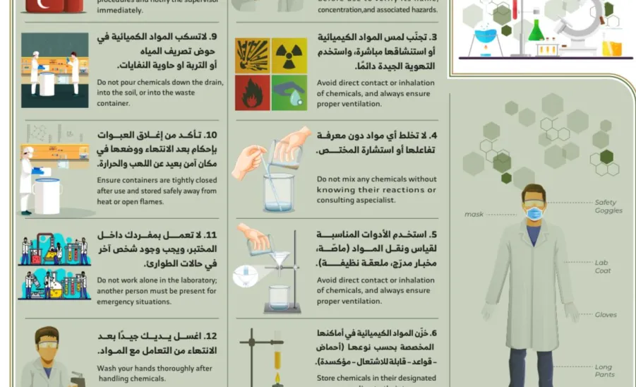 The General Administration of Occupational Health and Environment issues Awareness Guidelines and Safety Instructions for Laboratories -  الإدارة العامة للصحة المهنية والبيئة تُصدر إرشادات و تعليمات توعوية لمعامل و مختبرات الجامعة