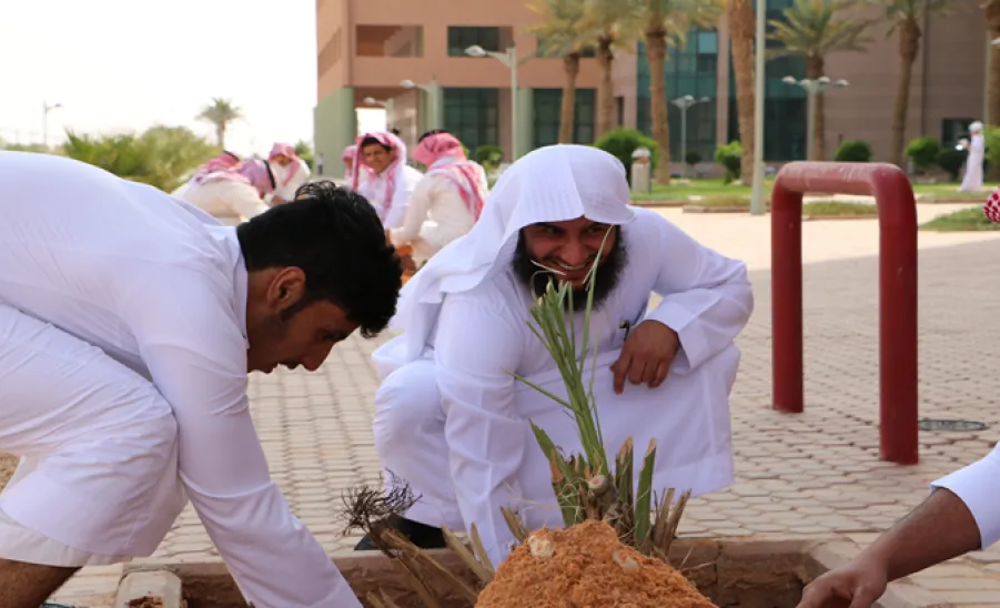 اغرس نخلة " مبادرة تطوعية لطلاب تربية الزلفي لتجميل وتزيين الكلية - 