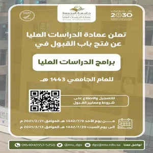 الجامعة تعلن عن موعد التقديم على برامج الدراسات العليا للعام الجامعي 1443هـ