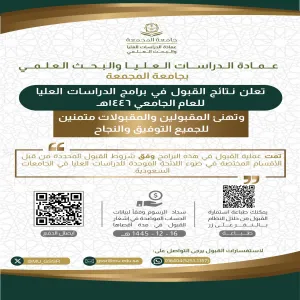 إعلان نتائج القبول لبرامج الدراسات العليا بجامعة المجمعة