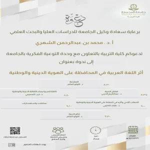 The college holds a symposium on the impact of the Arabic language in preserving religious and national identity, in cooperation with the university’s Intellectual Awareness Unit